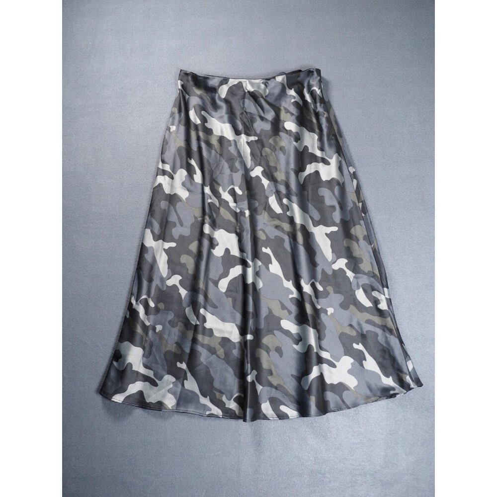 Express Skirt Women‎ Sz S Gray Camo Satin Full Flowy Zipper A-Line